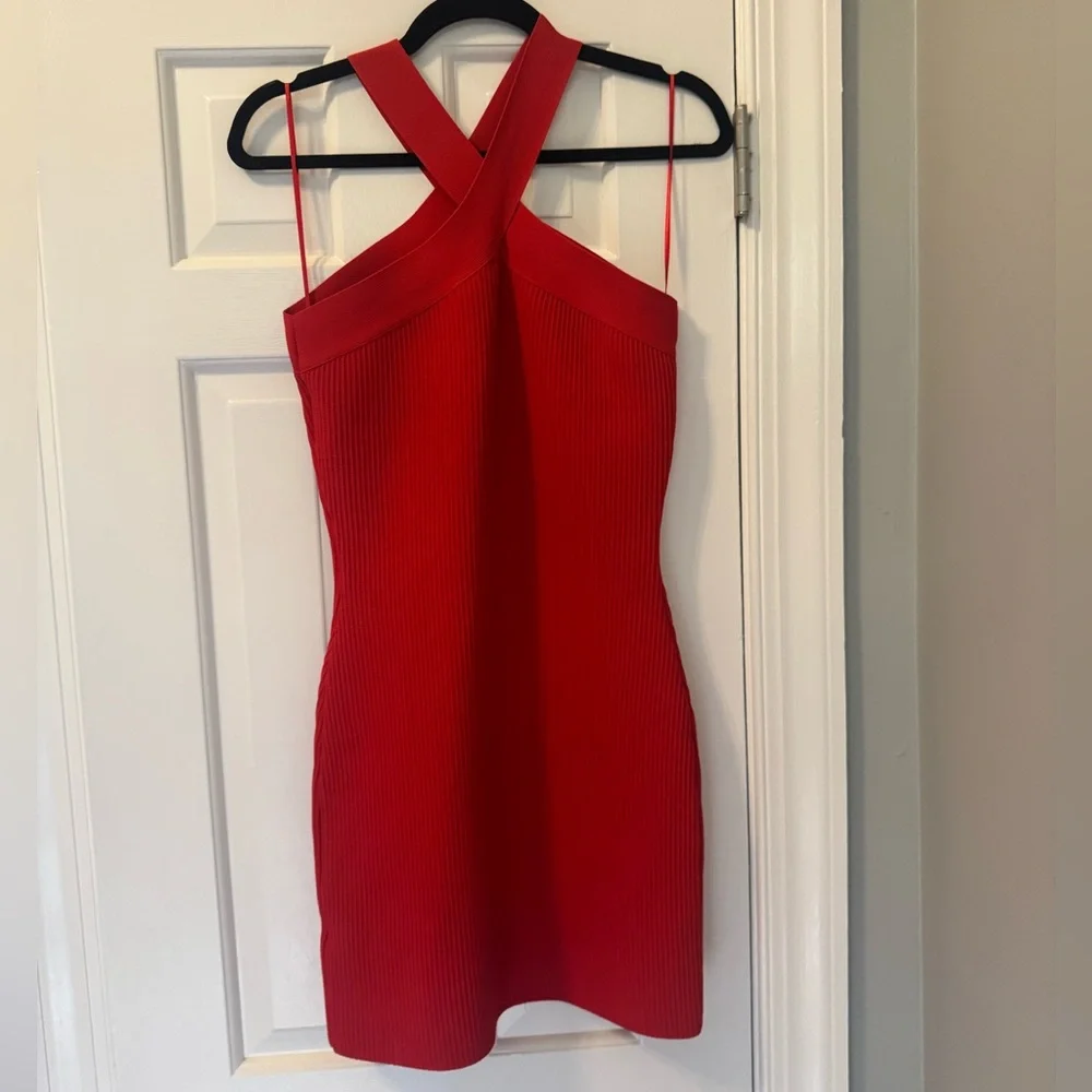 Sincerely Jules Red Halter Ribbed Mini Dress - Picture 3 of 3